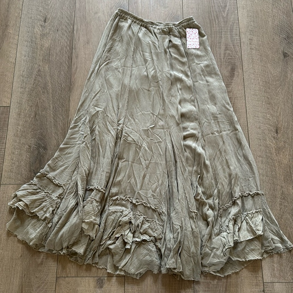 Free People Women's Cypress Ruffle Maxi Skirt (M,Sage)